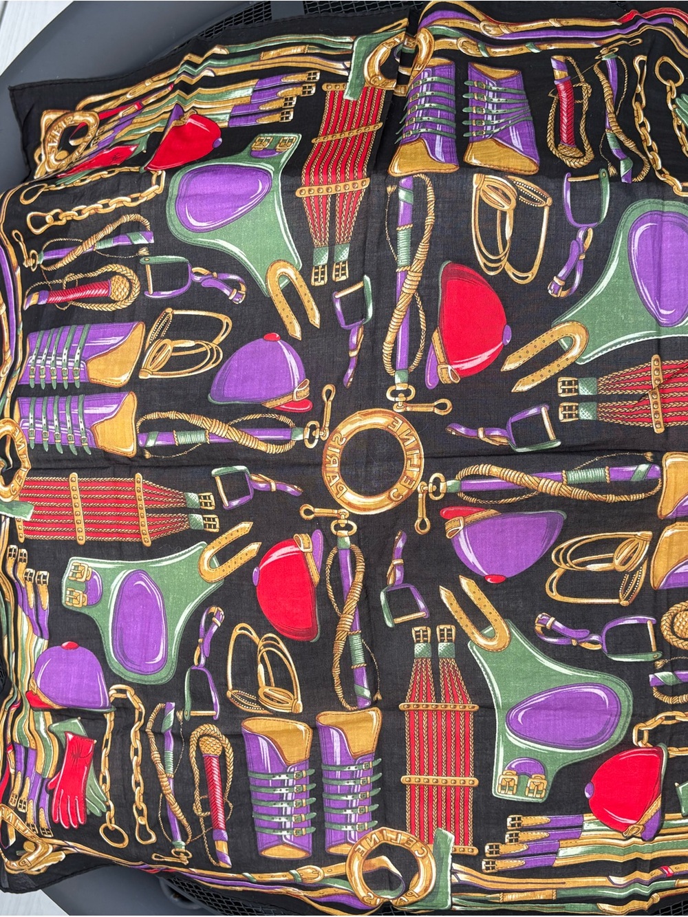 Vintage Celine Paris Silk Scarf Equestrian Belt Bridle Print - Picture 7 of 7